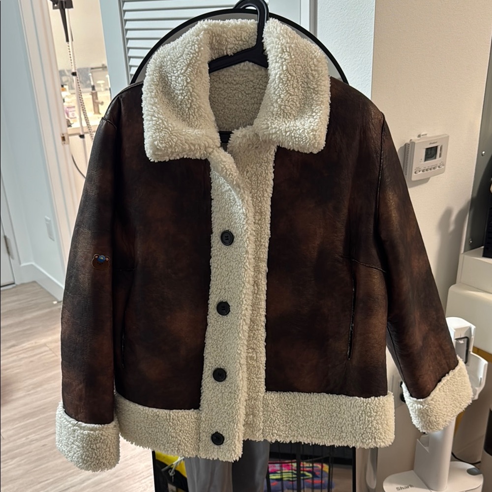Brown Shearling Jacket with Cream Lining